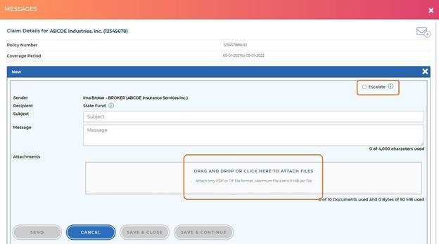 Creating a new message in State Fund Online