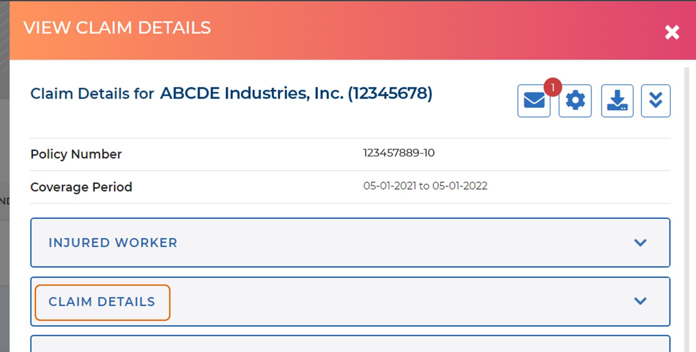 The claim details window