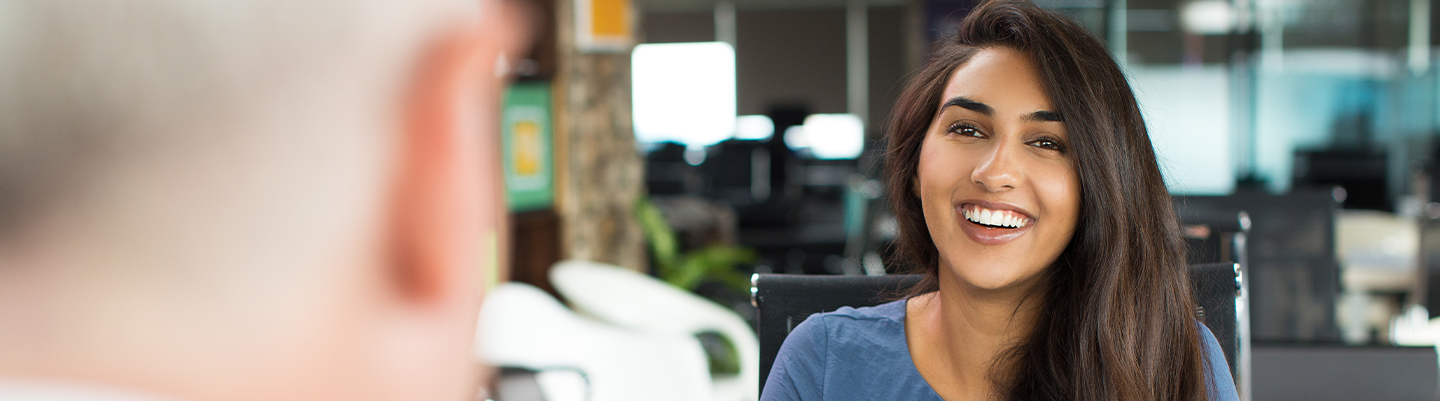A female employee interviewing for a job