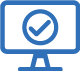 line art icon of computer screen with a check mark on it